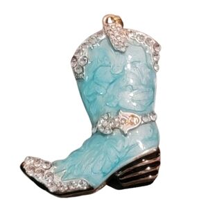 Betsey Johnson Blue Cowboy Boot Pendant Rhinestone Western Charm Necklace